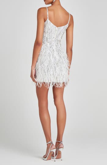 Christy Sequin & Feather Cocktail Minidress