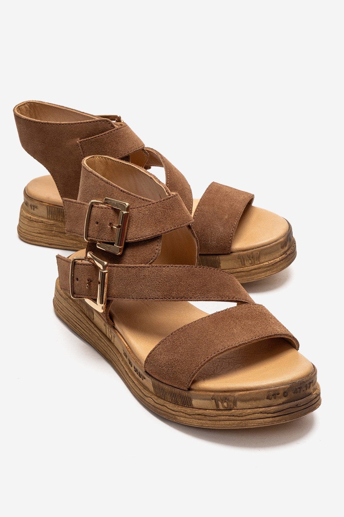 Forever & Always Shoes Lorentis Leather Double Buckle Sandal, Main, color, Cognac Suede
