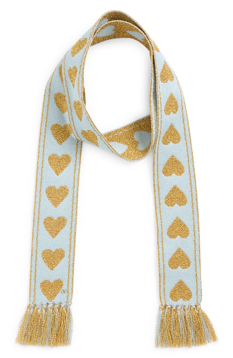 Valentino Garavani Antibes Heart Fringe Scarf, Alternate, color, Celeste/ Oro/ Oro