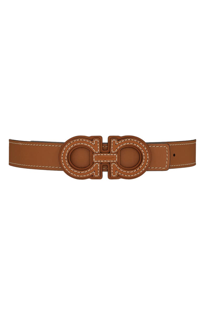 FERRAGAMO Aura Double Gancio Leather Belt, Main, color,