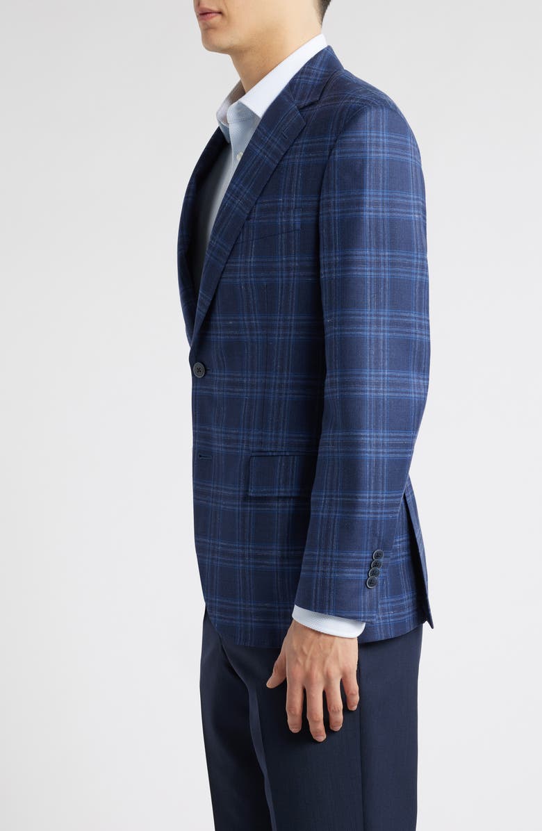 Peter Millar Hyperlight Soft Plaid Slub Wool & Silk Blend Sport Coat, Alternate, color, Navy