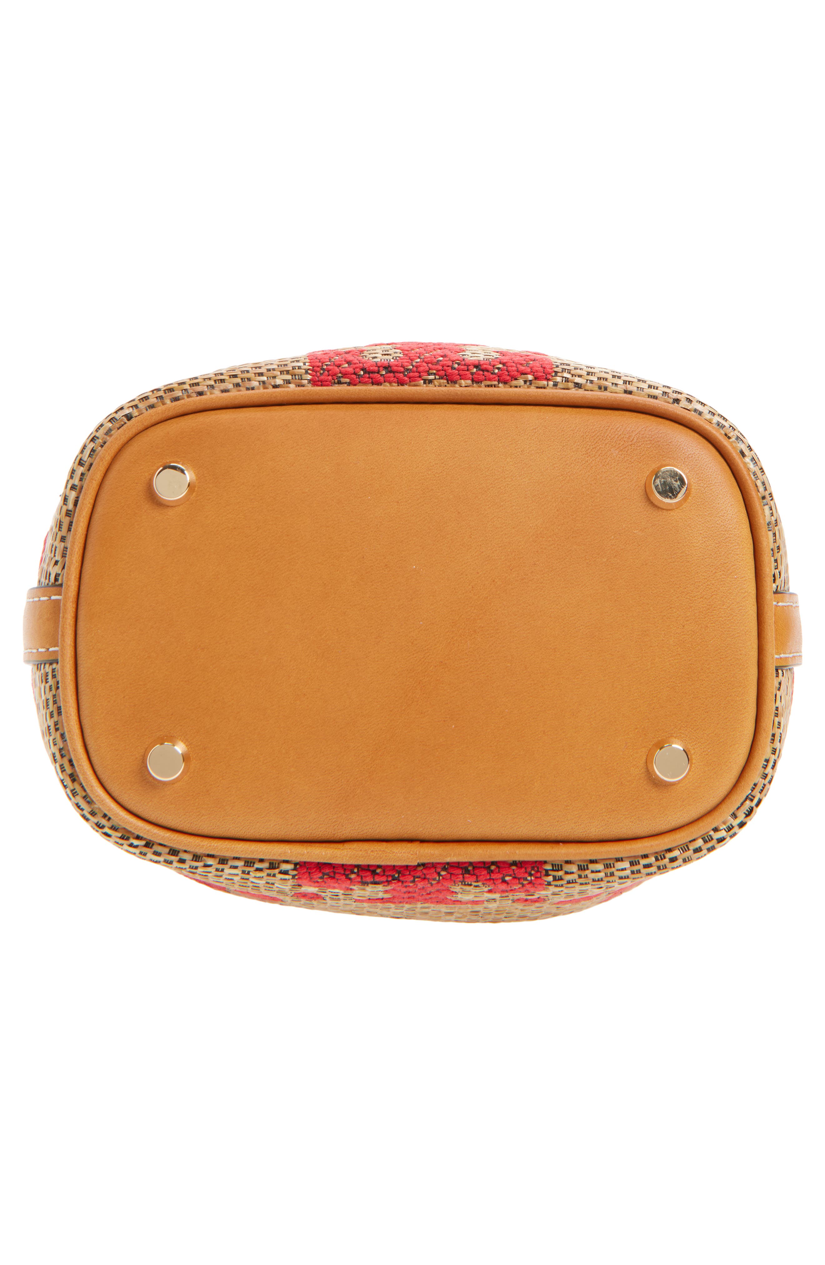 Tory Burch Mini T Monogram Straw Bucket Bag, Alternate, color, Natural