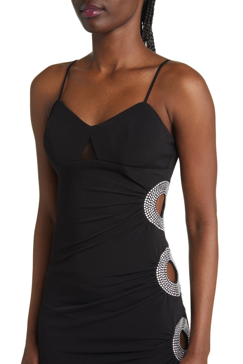 Crystal Ruched Body-Con Gown, Alternate, color, BLACK