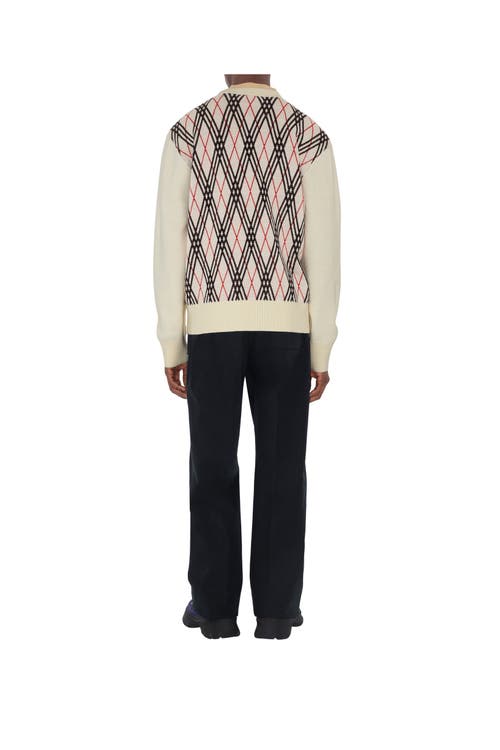 Burberry Argyle Pattern Crew Neck Sweater In White