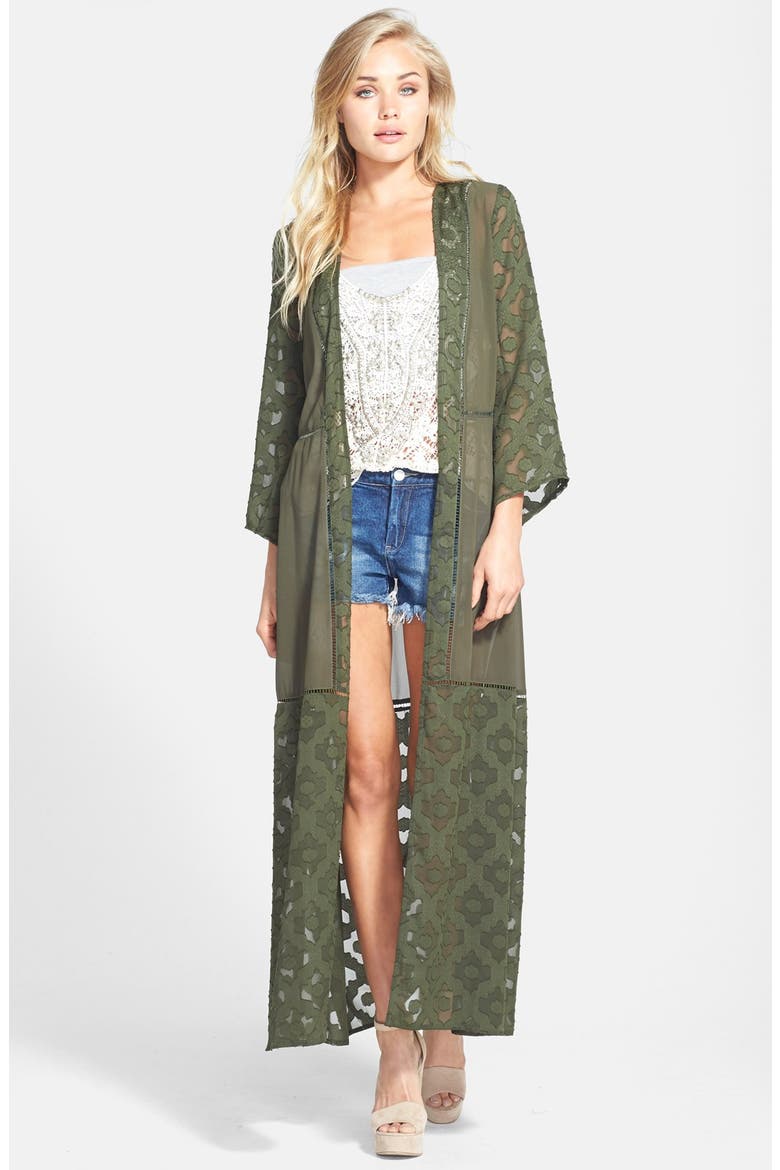 ASTR Jacquard Mixed Media Robe, Main, color, GREEN JEWEL