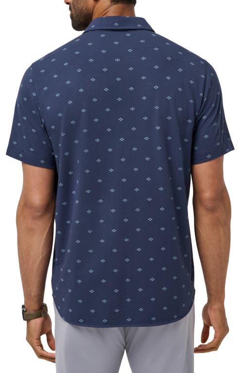 Travismathew Shore Of It Geo Print Short Sleeve Button-up Knit Shirt In Blue