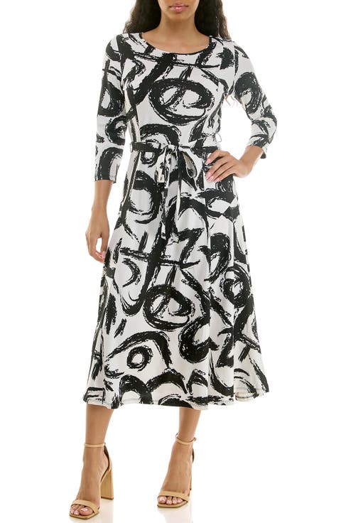 Crewneck Three-Quarter Sleeve Midi Dress