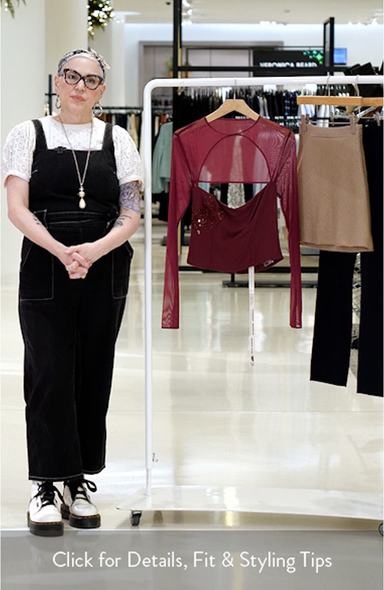 Sequin Appliqué Cutout Mesh Crop Top, sales video thumbnail