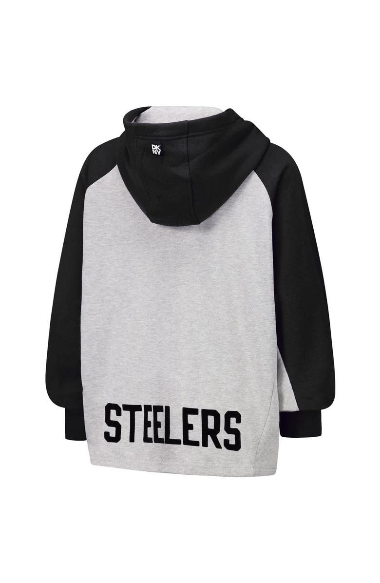 DKNY SPORT Women's DKNY Sport Gray/Black Pittsburgh Steelers Joy Cropped Raglan Pullover Hoodie, Alternate, color, 