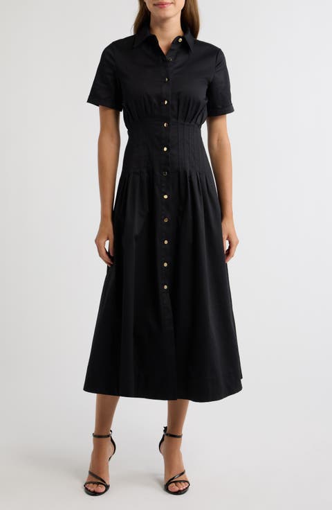 Short Sleeve Stretch Cotton Shirtdress