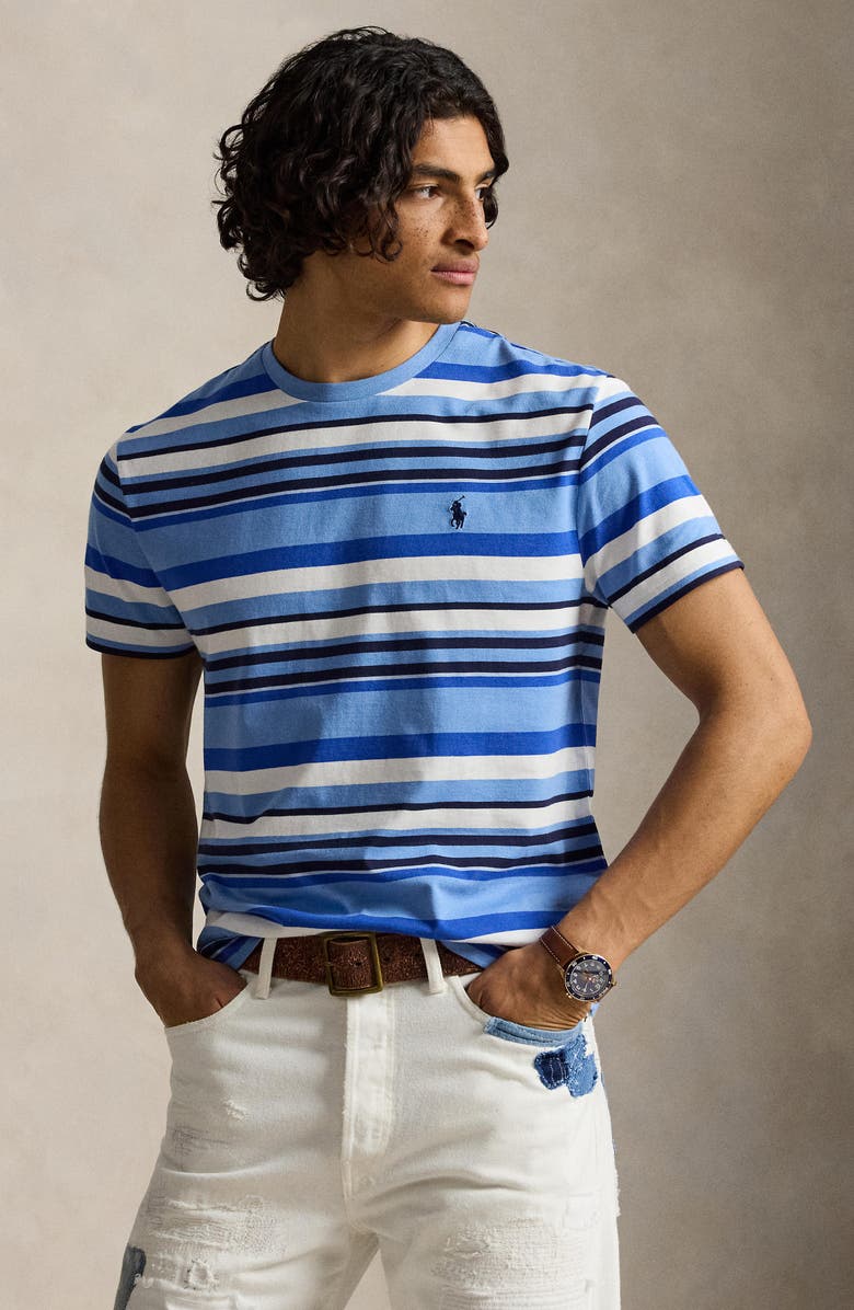Polo Ralph Lauren Classic Fit Stripe Cotton T-Shirt, Alternate, color, Bristol Blue Multi