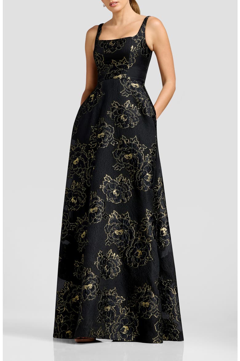Vienna Metallic Bloom Gown, Alternate, color, BLACK-GOLD
