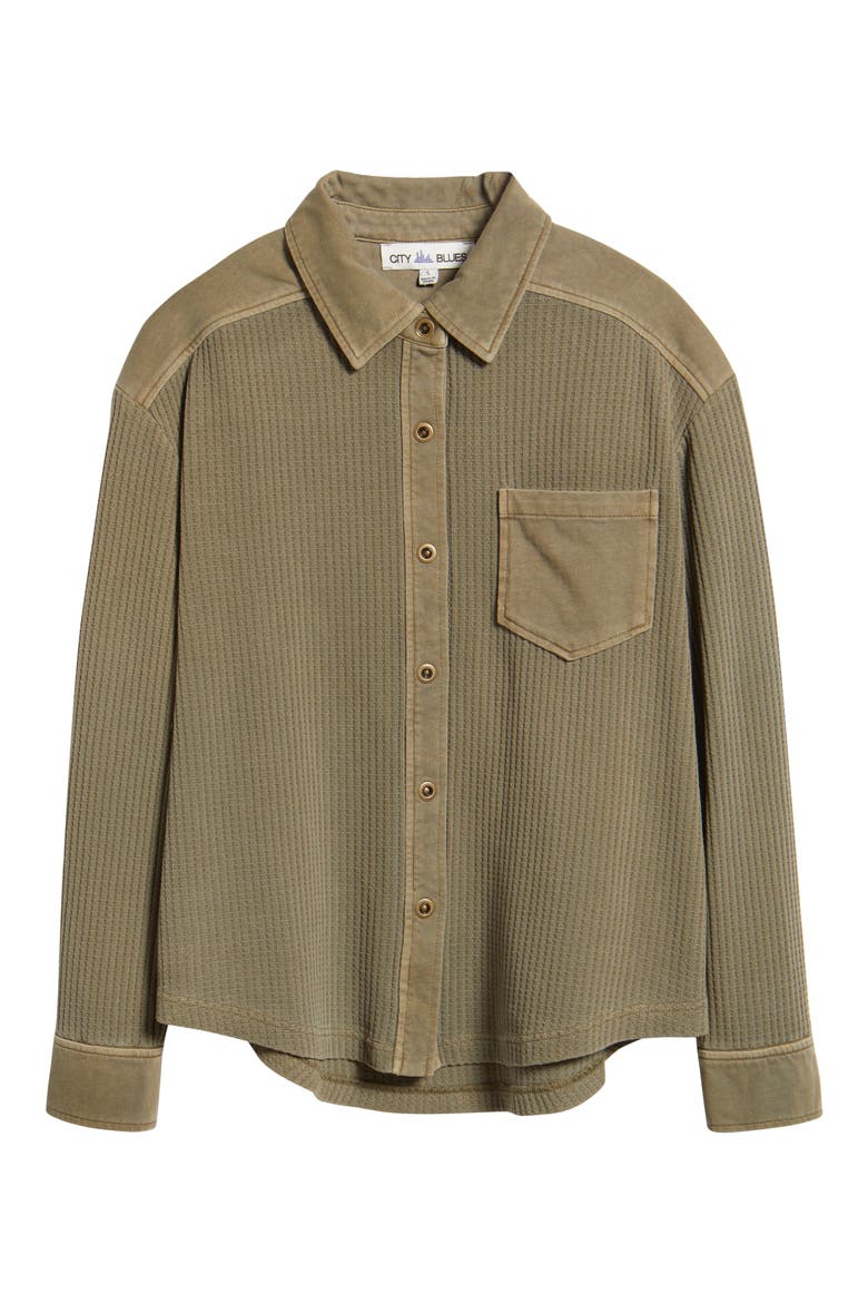 Camden Thermal Mixed Media Snap-Up Shirt, Alternate, color, LIGHT OLIVE