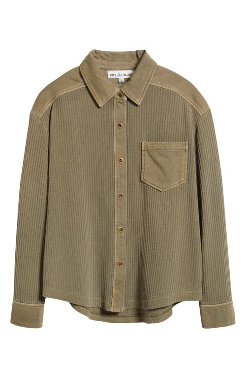 City Blues Camden Thermal Mixed Media Snap-up Shirt In Green