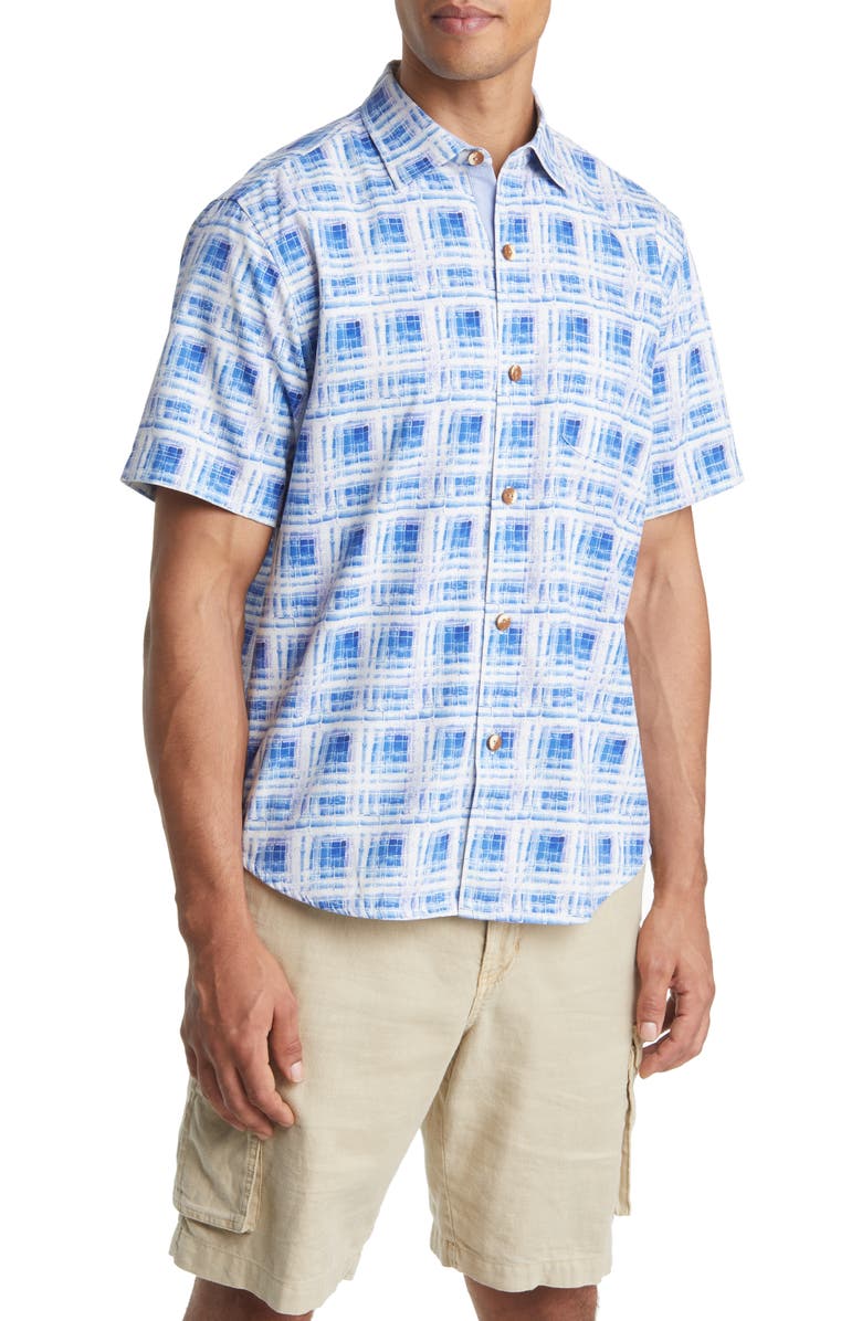 Tommy Bahama Echo Beach Tiles Short Sleeve Silk Blend Button-Up Shirt, Main, color, 