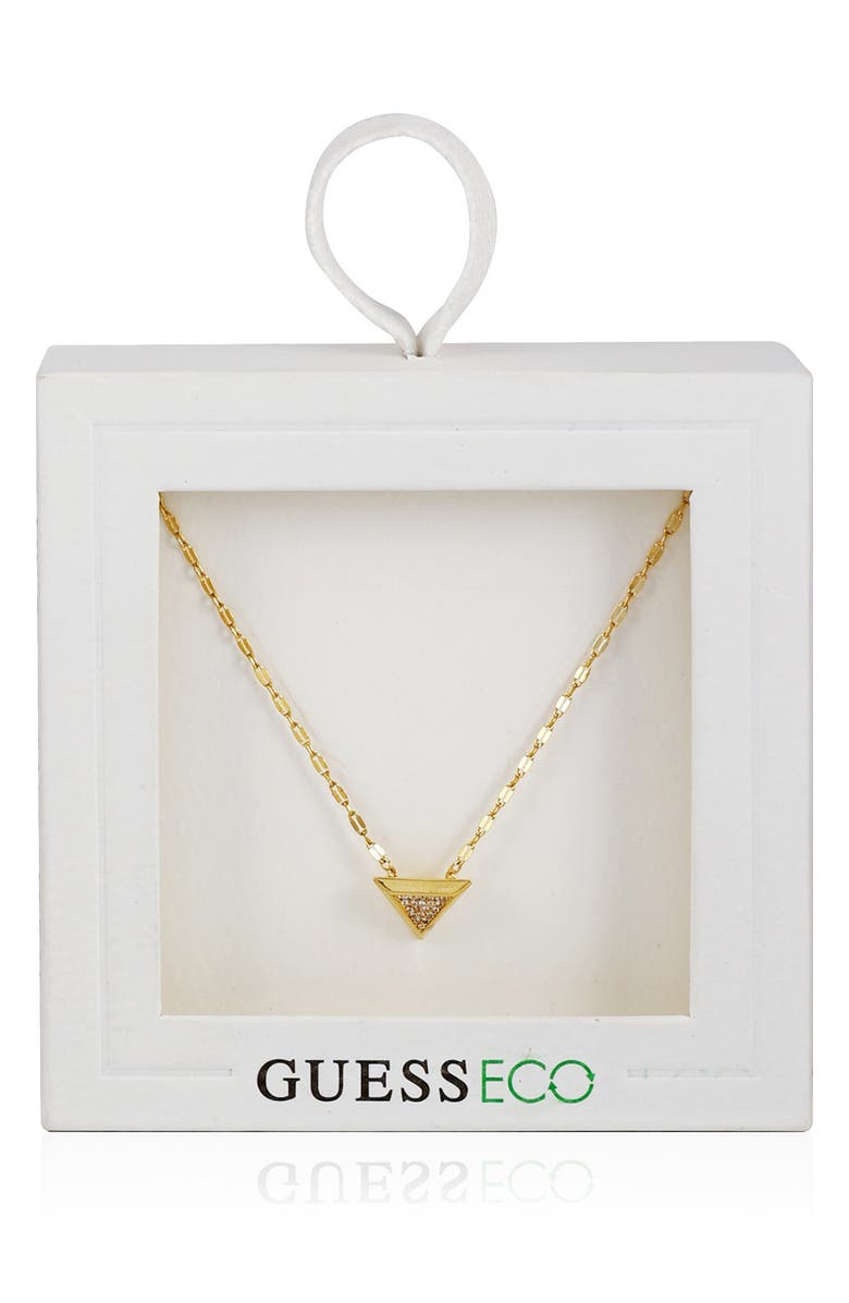 GUESS Pavé Cubic Zirconia Triangle Pendant Necklace, Alternate, color, Goldtone