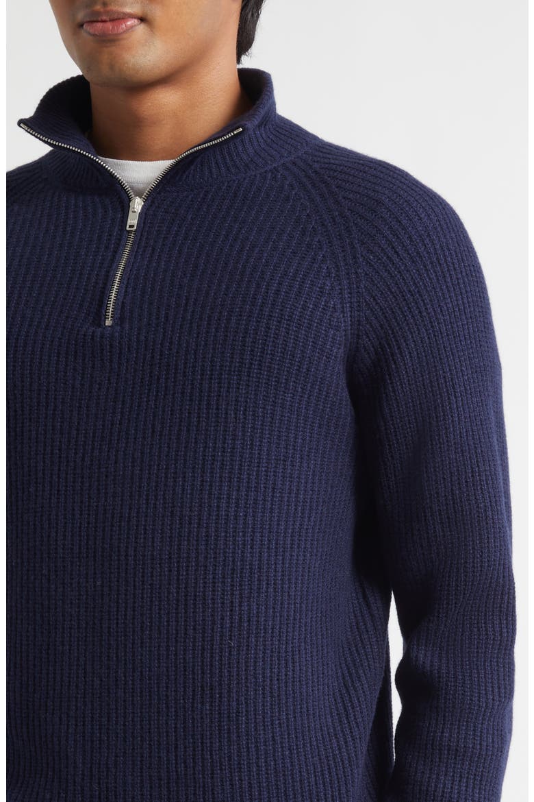 Cashmere & Extrafine Merino Wool Rib Half Zip Sweater, Alternate, color, MIDNIGHT