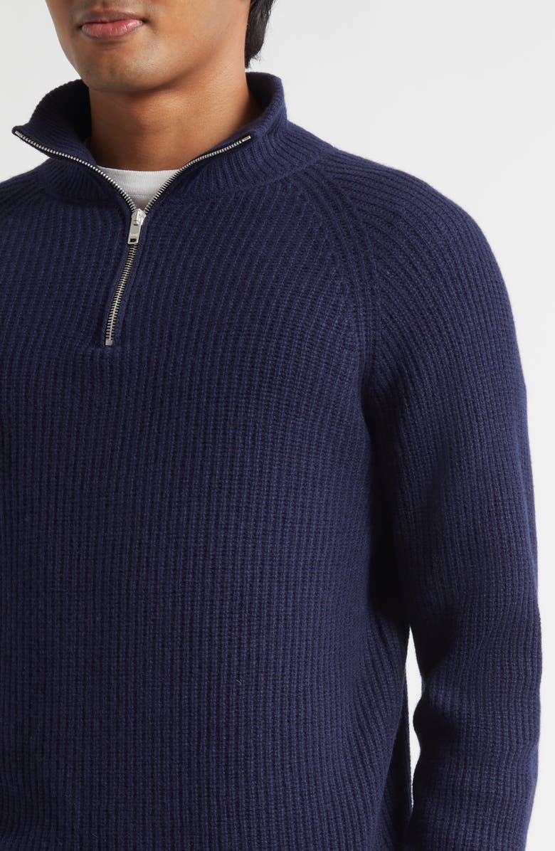 John Smedley Cashmere & Extrafine Merino Wool Rib Half Zip Sweater, Alternate, color, Midnight