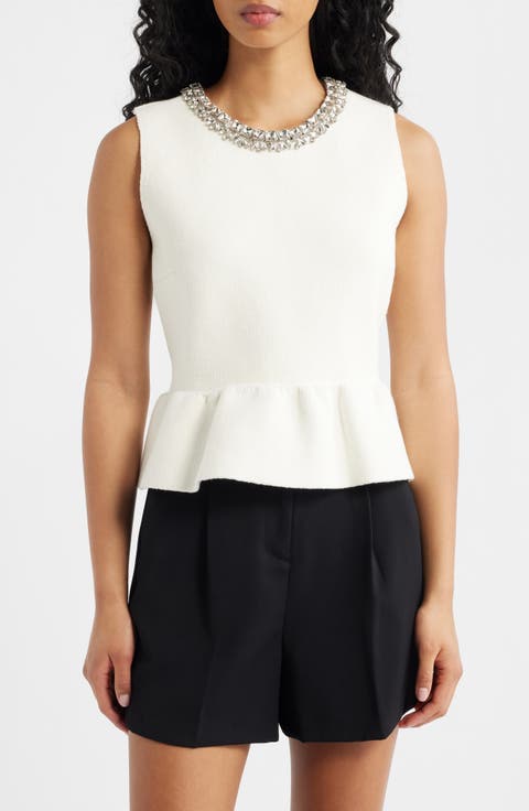 Embellished Knit Peplum Top