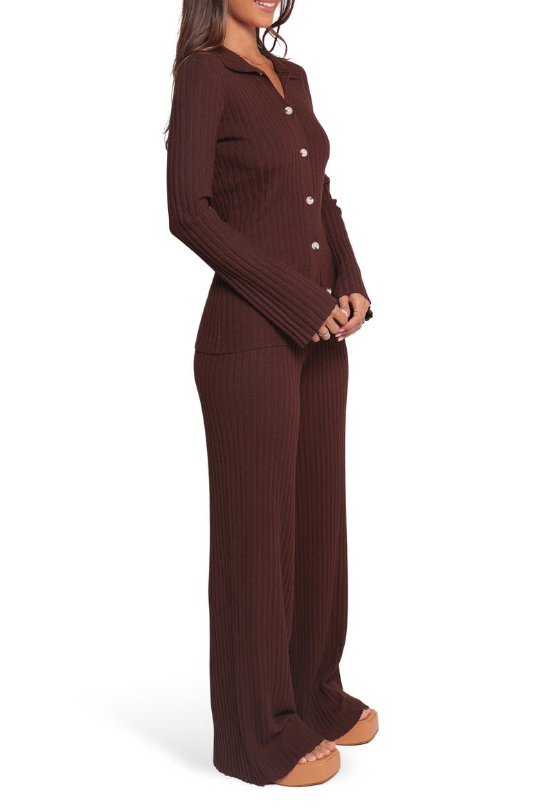 Aylia Rib Knit Top & Flare Leg Pants Set, Alternate, color, CHOCOLATE