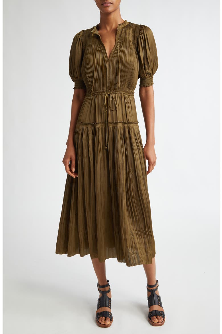 Astrid Pleated Maxi Dress, Main, color, OLIVE