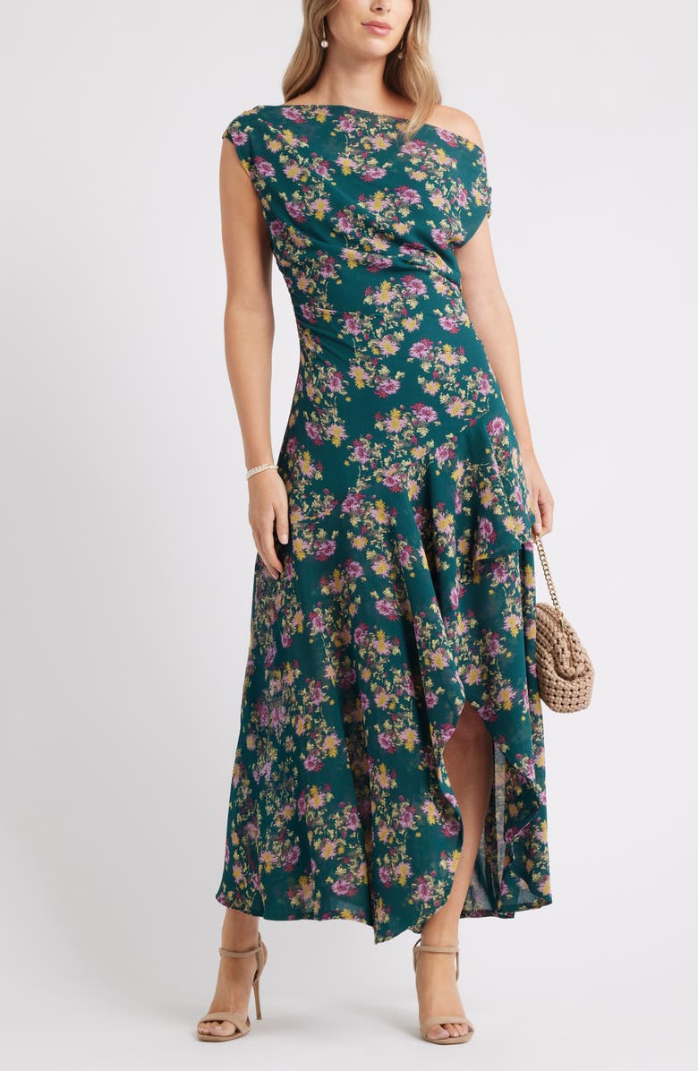 Chelsea28 Cascading Off the Shoulder Evening Dress, Alternate, color, Green- Zoe Garden