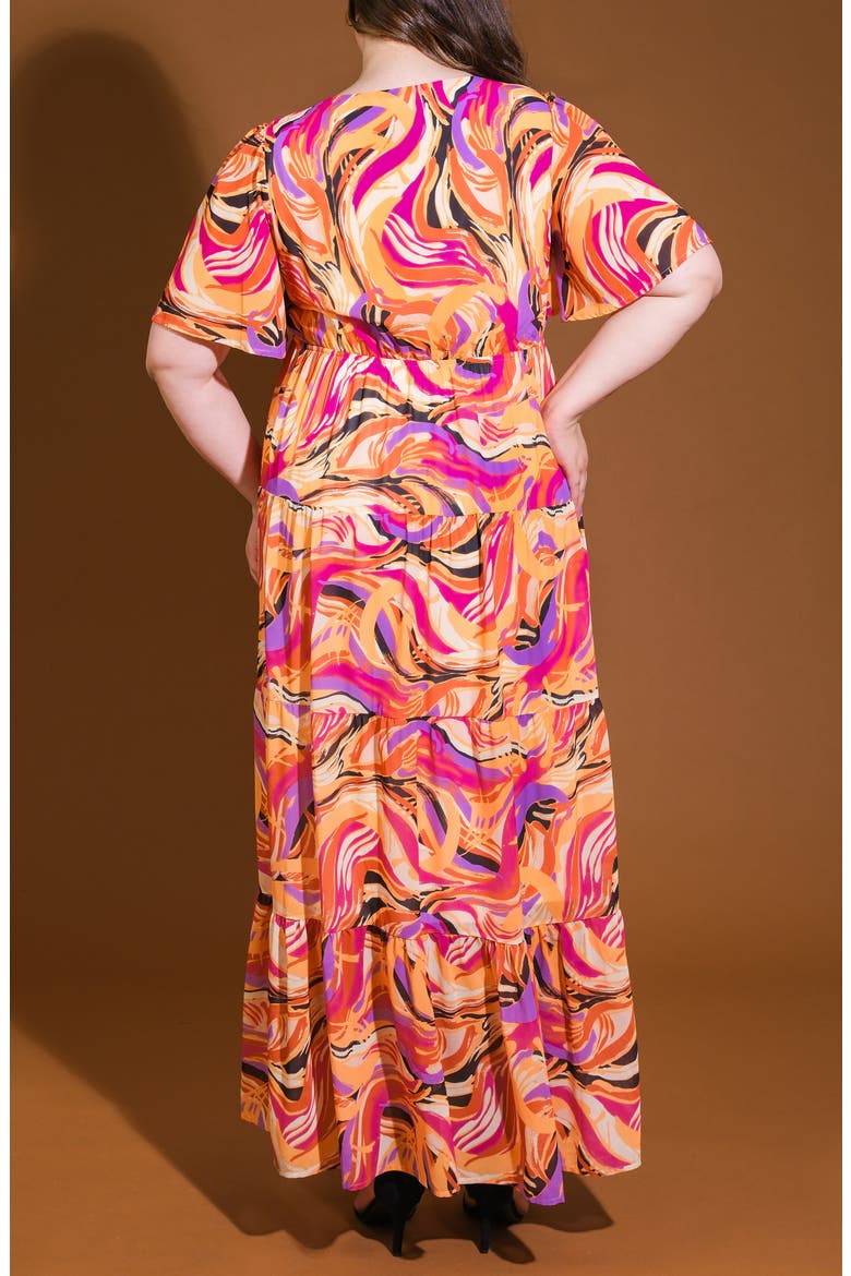 Printed Tiered Maxi Dress, Alternate, color, MUSTARD MAGENTA