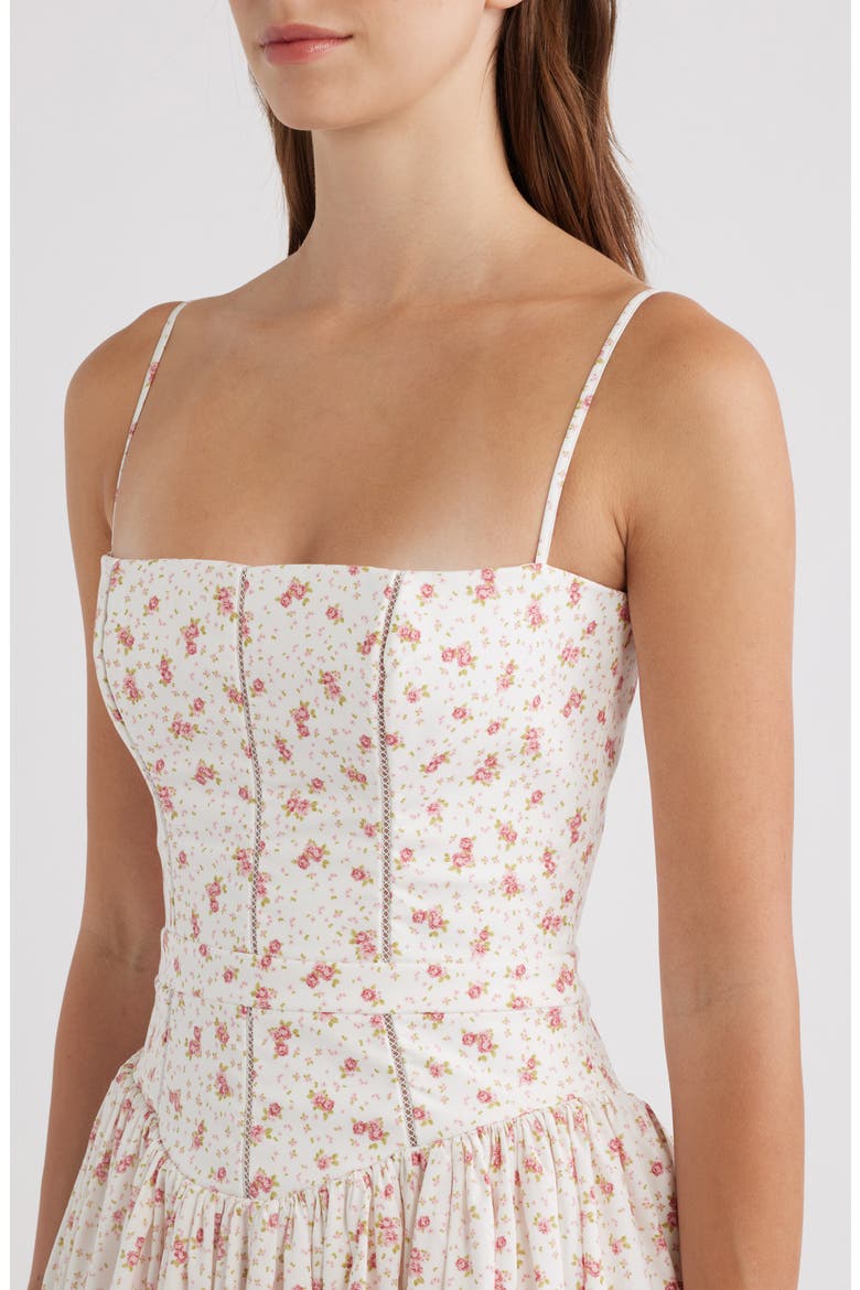 Ysabella Floral Stretch Cotton Maxi Sundress, Alternate, color, WHITE ROSE FLORAL