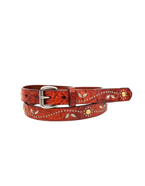 Floral Genuine Leather Studded Floral Accent Belt