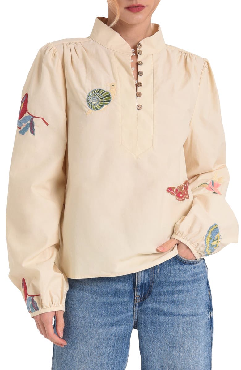 CIEBON Emmy Nature Embroidered Cotton Popover Top, Main, color, 