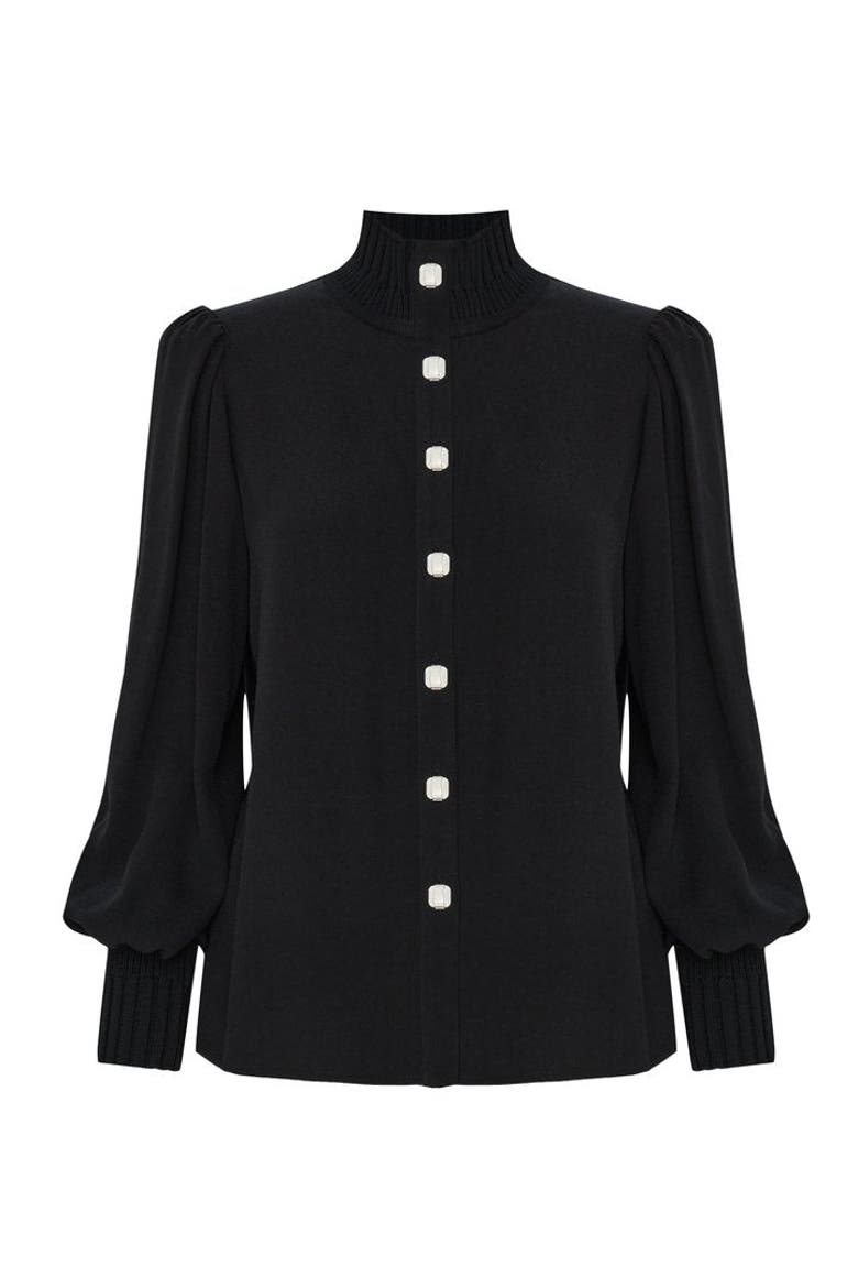 Amanna High Neck Knit Shirt, Alternate, color, BLACK
