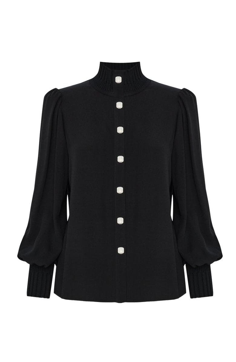 Exquise Amanna High Neck Knit Shirt, Alternate, color, Black