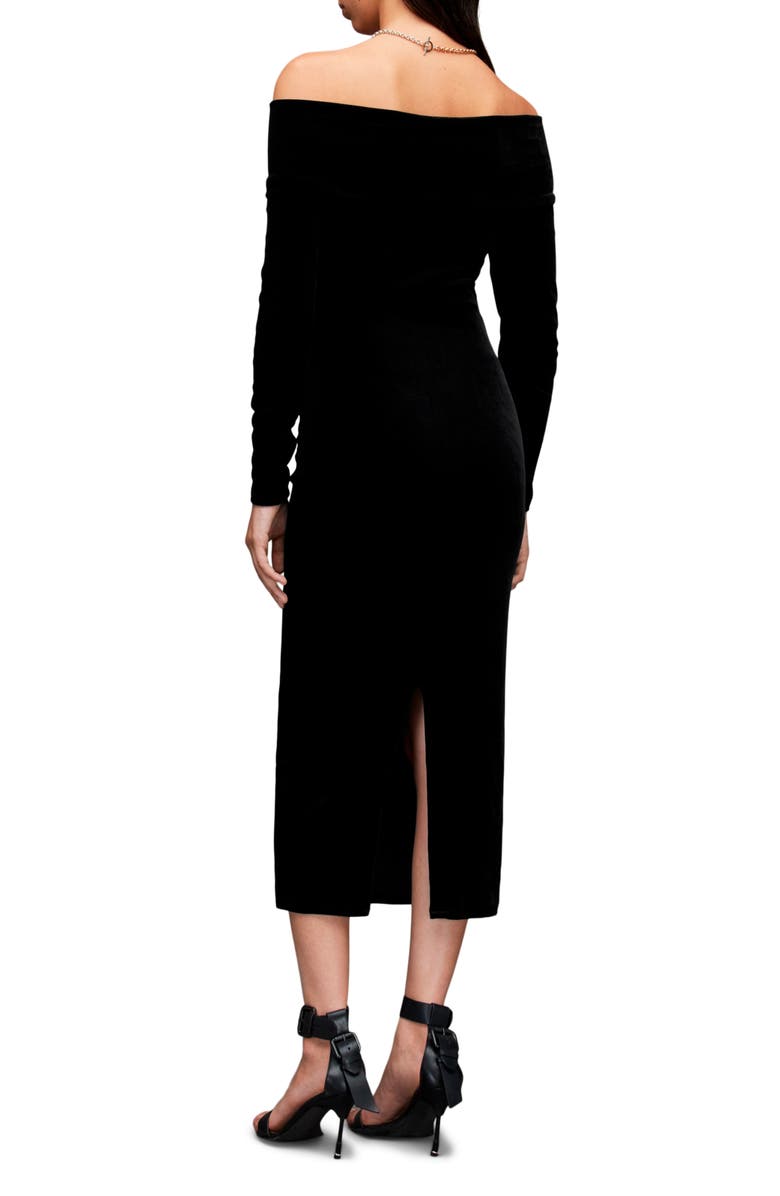 AllSaints Delta Off the Shoulder Long Sleeve Velvet Midi Dress, Alternate, color,