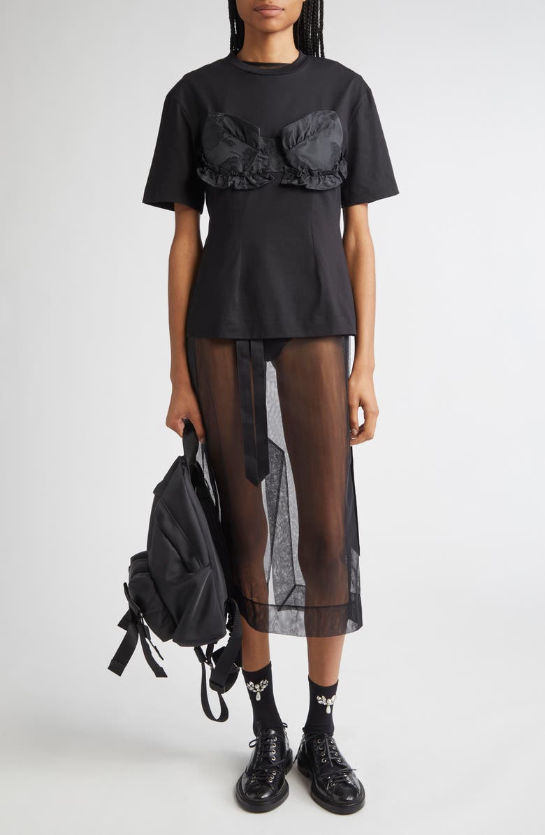 Simone Rocha Patchwork Frill Bust Detail T-Shirt, Alternate, color, Black/ Black