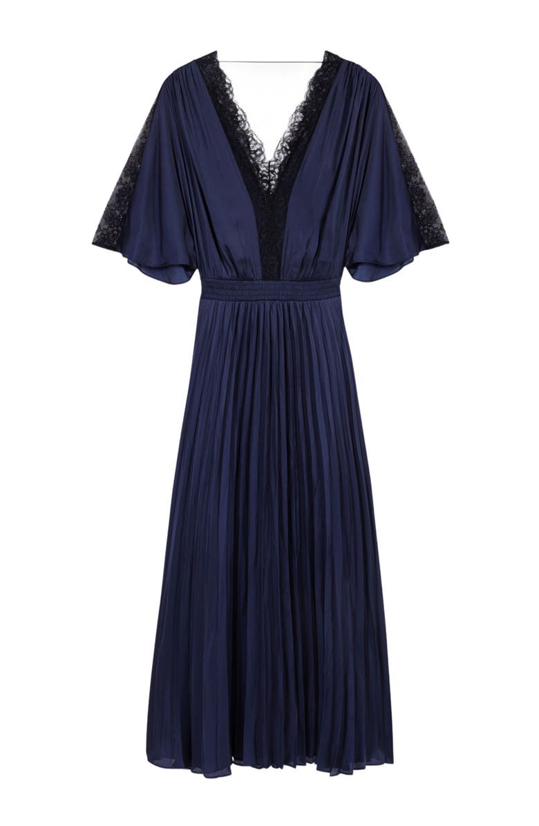 maje Pleated maxi dress with lace, Alternate, color, 