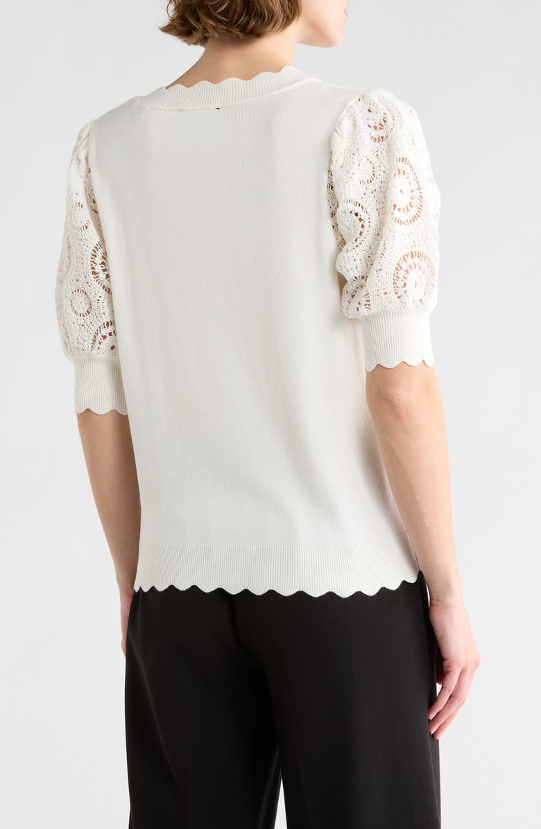 T Tahari Crochet Sleeve Cardigan, Alternate, color, White Star
