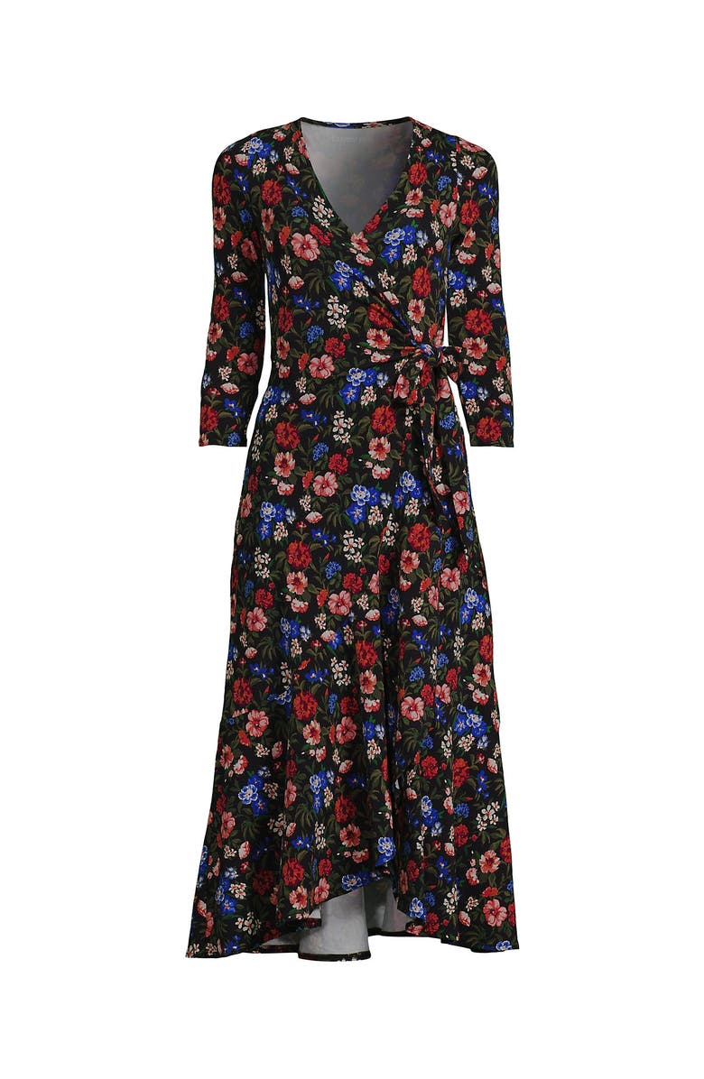 Lands' End Cotton Modal 3/4 Sleeve Vneck Wrap Dress, Alternate, color, 