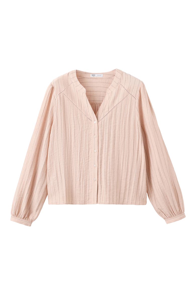 Striped V-Neck Top with Openwork Details, Main, color, PASTEL PINK