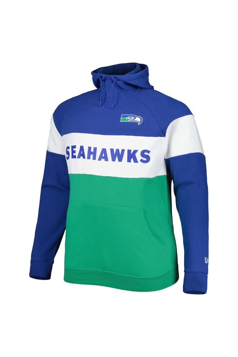Men's New Era Kelly Green Seattle Seahawks Big & Tall Throwback Colorblock Raglan Pullover Hoodie, Alternate, color, Kelly Green