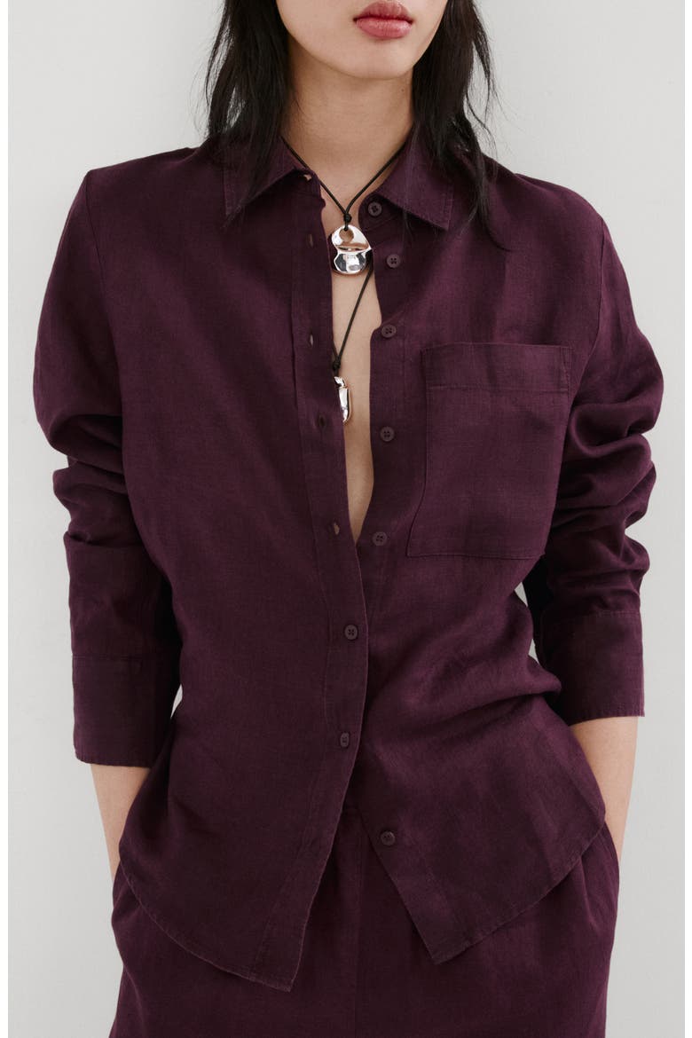 Linen Button-Up Shirt, Main, color, PLUM