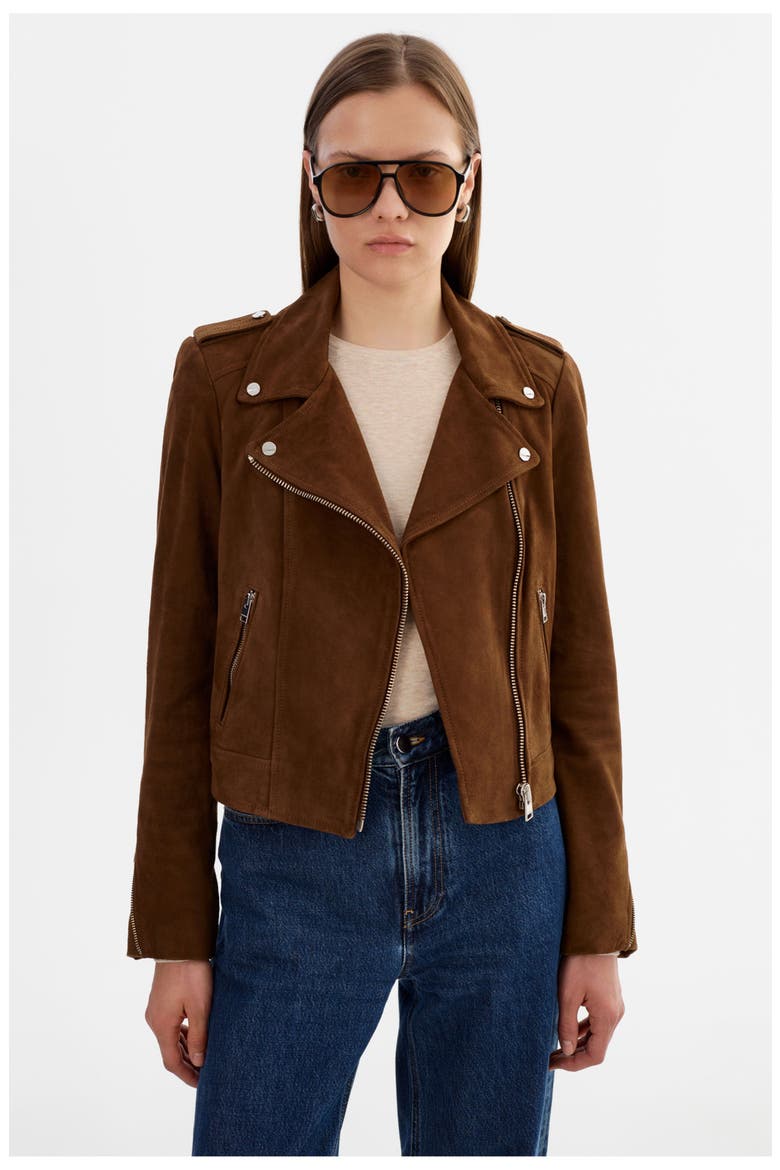 Donna S | Suede Biker Jacket, Alternate, color, Brown