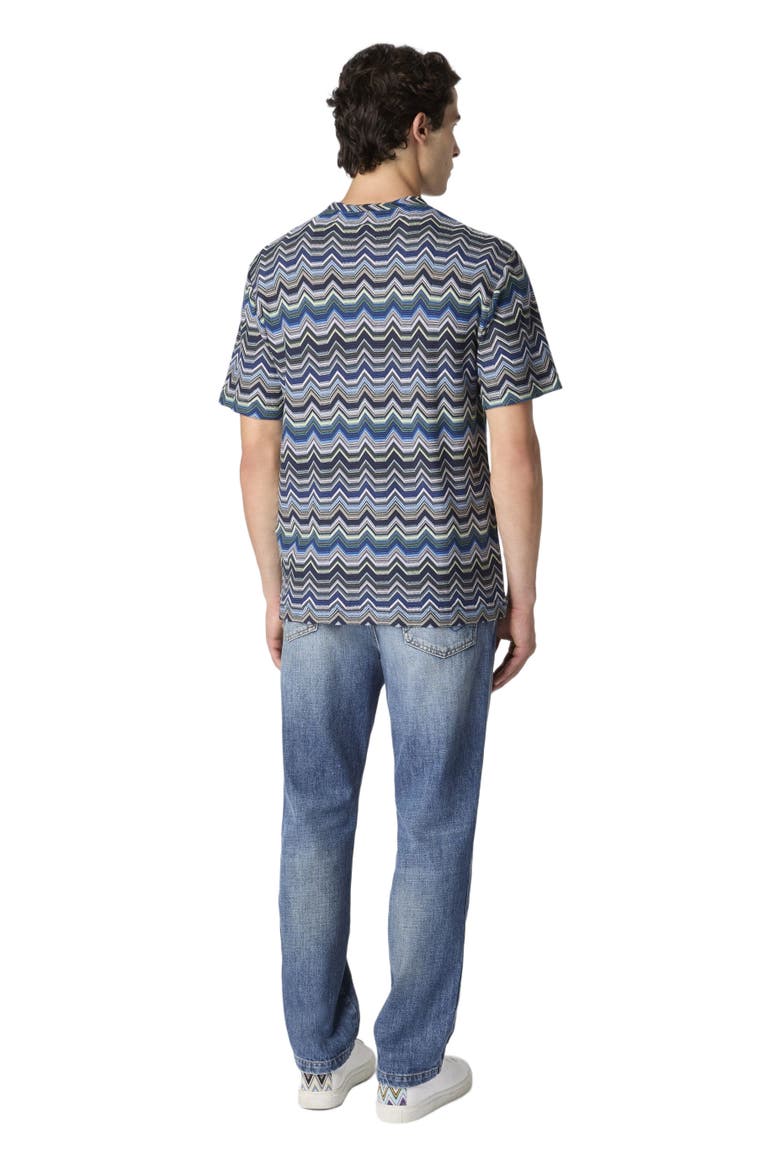 Crew Neck T-shirt With Geometric Zigzag, Alternate, color, Blue & Green
