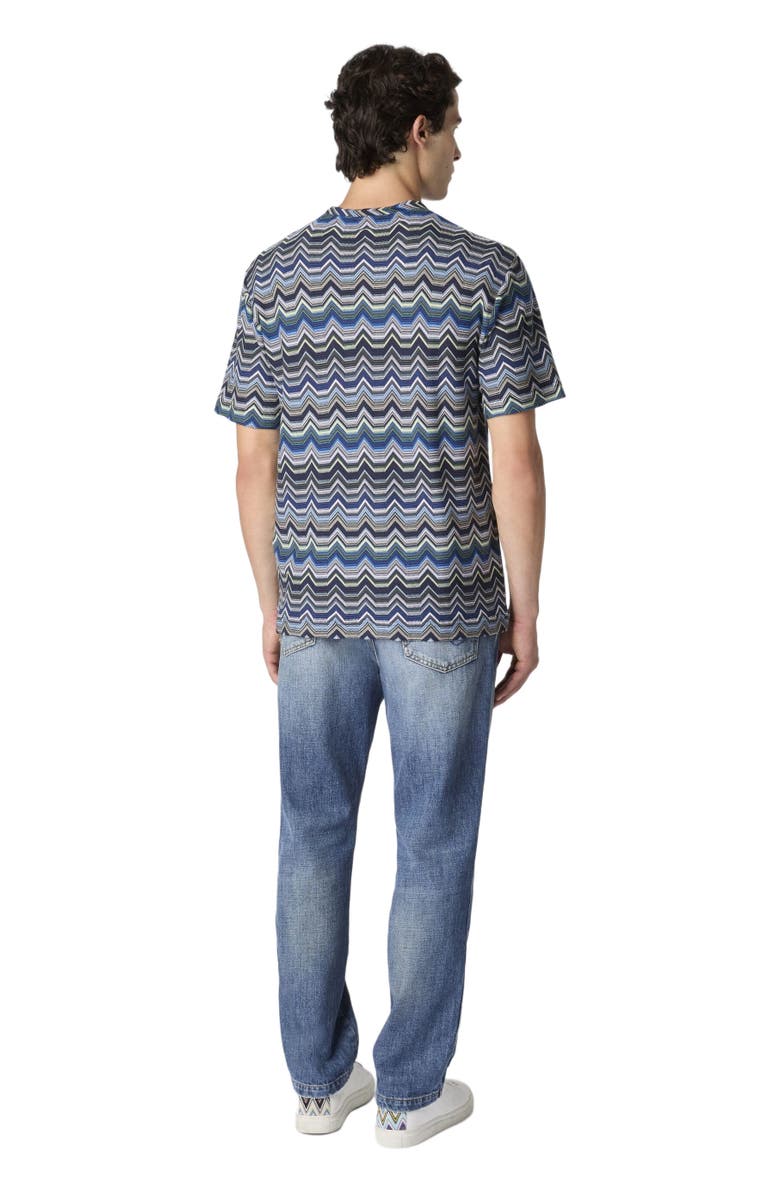Missoni Crew Neck T-shirt With Geometric Zigzag, Alternate, color, Blue & Green