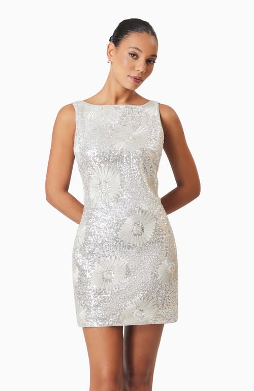 Elliatt Caledonia Floral Embroidered Sequin Shift Dress In Silver