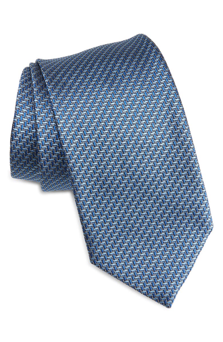 Brioni Geometric Jacquard Silk Tie, Main, color, 4149Navy/ Sky Blue