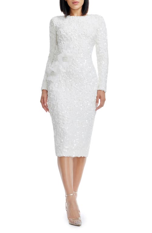 Dress The Population Emmalyn Floral Appliqué & Sequin Long Sleeve Body-con Cocktail Dress In White