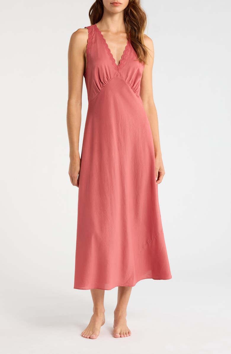 Reformation Lila Cotton Blend Nightgown, Main, color, Rosewood