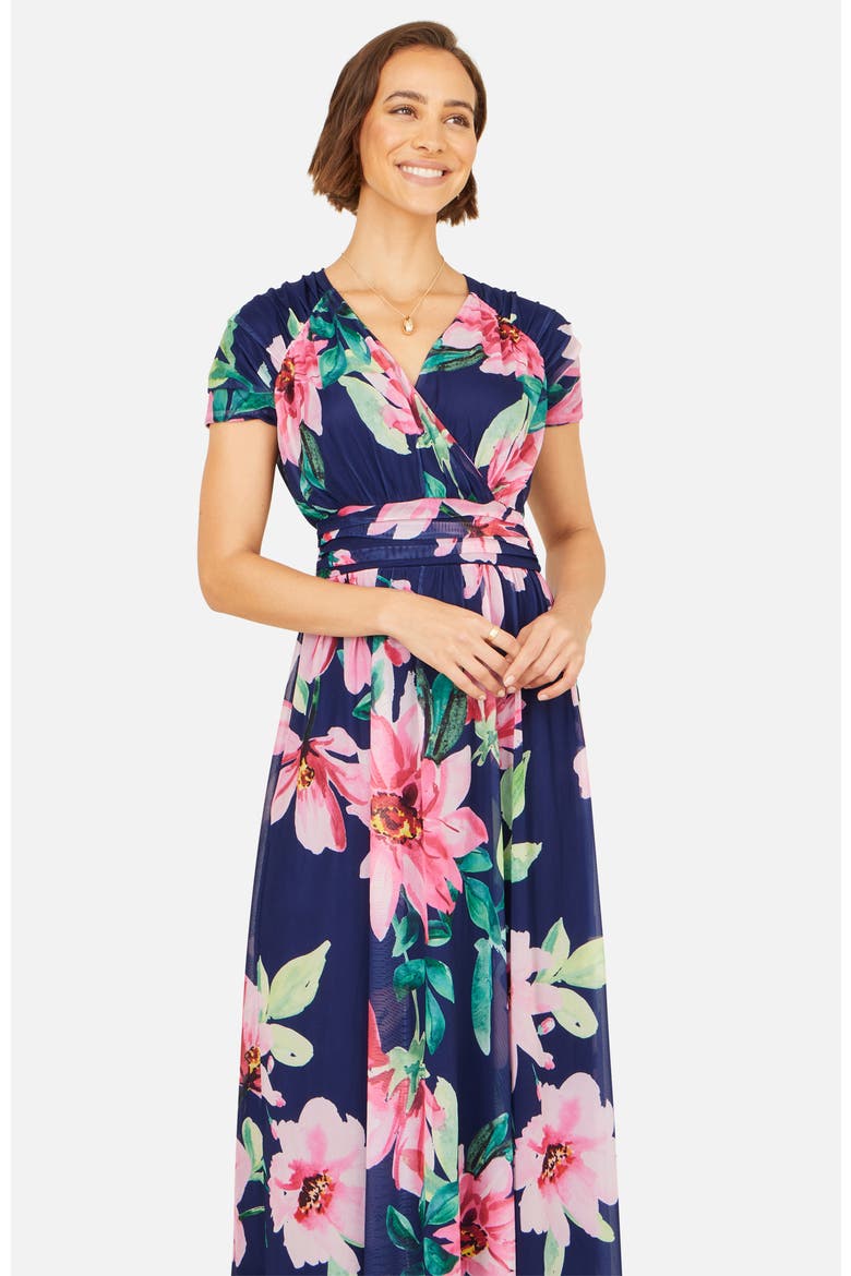Mesh Floral Maxi Dress, Alternate, color, Navy