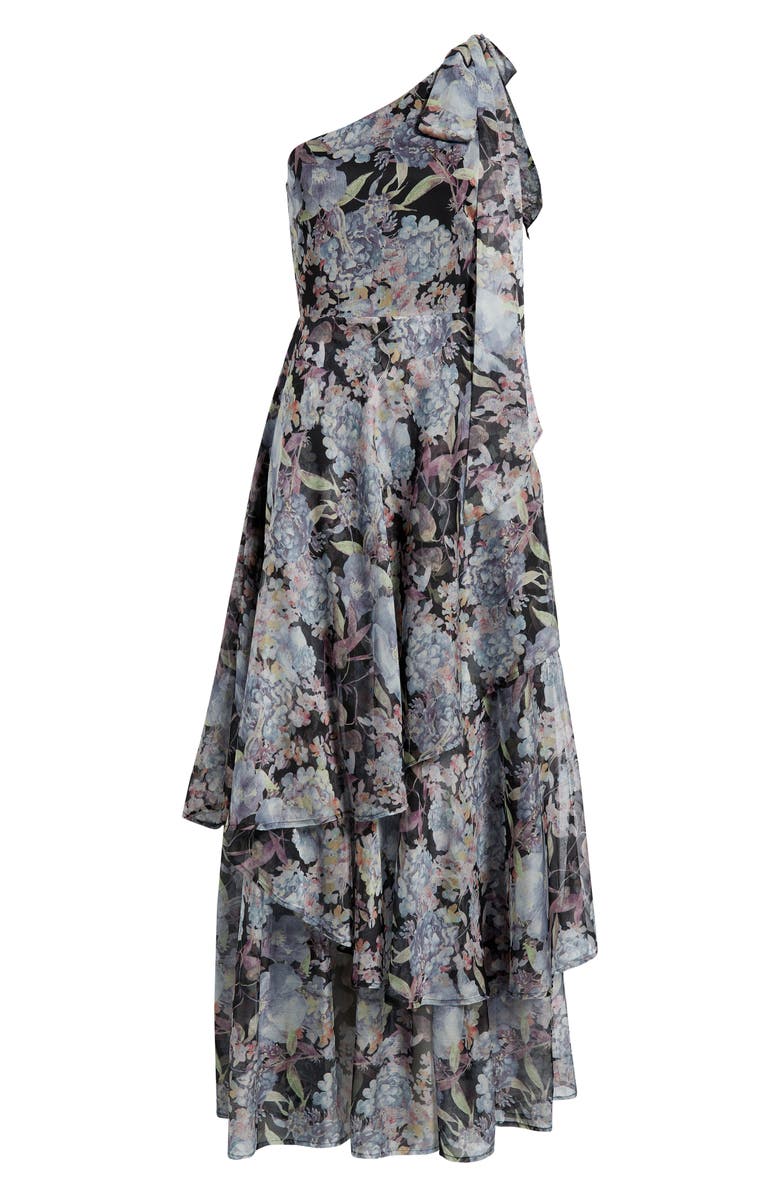 Lulus Amara Floral One-Shoulder Gown, Alternate, color, Grey Multi