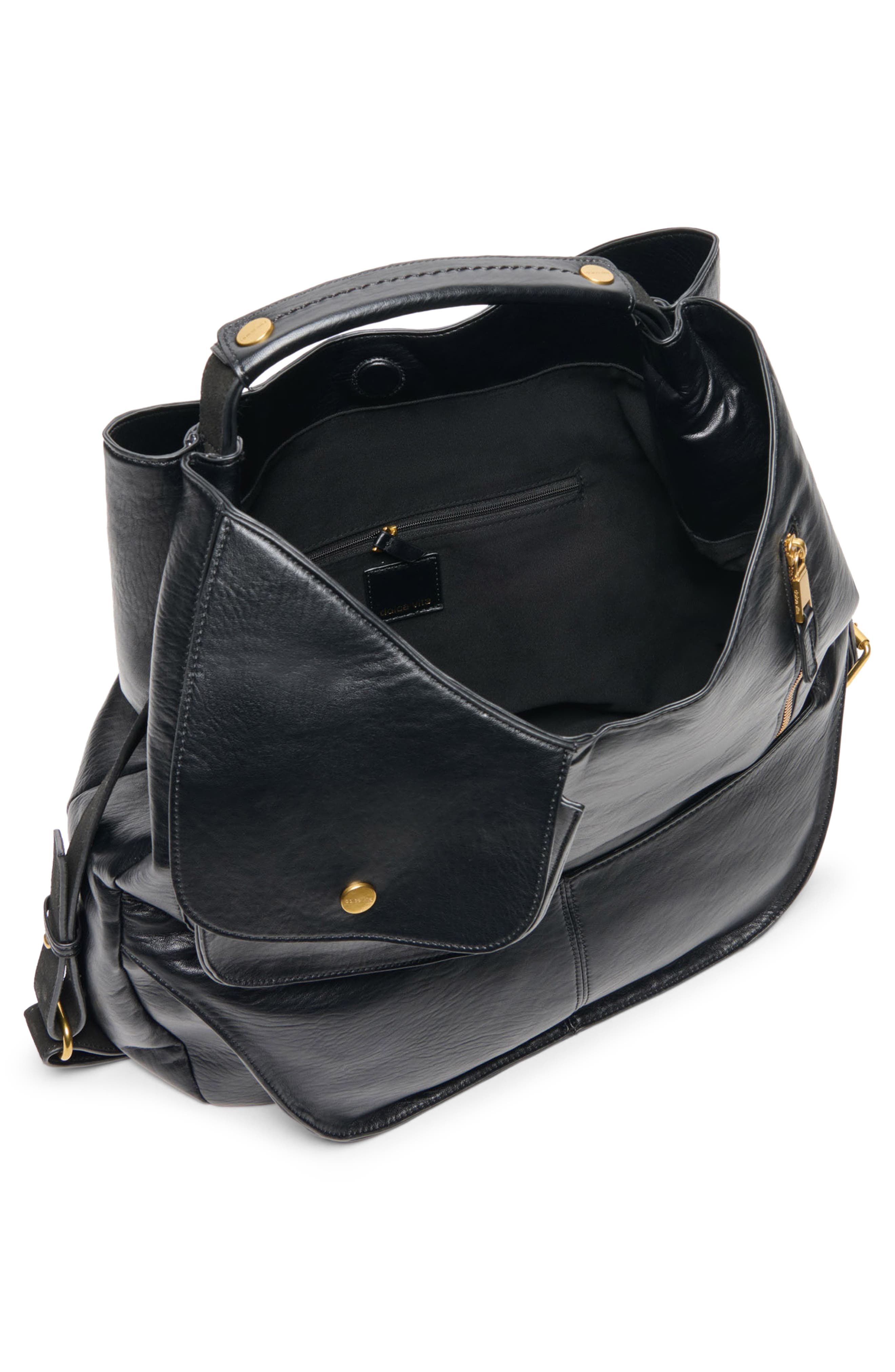 Stowaway Faux Leather Utility Tote, Alternate, color, BLACK